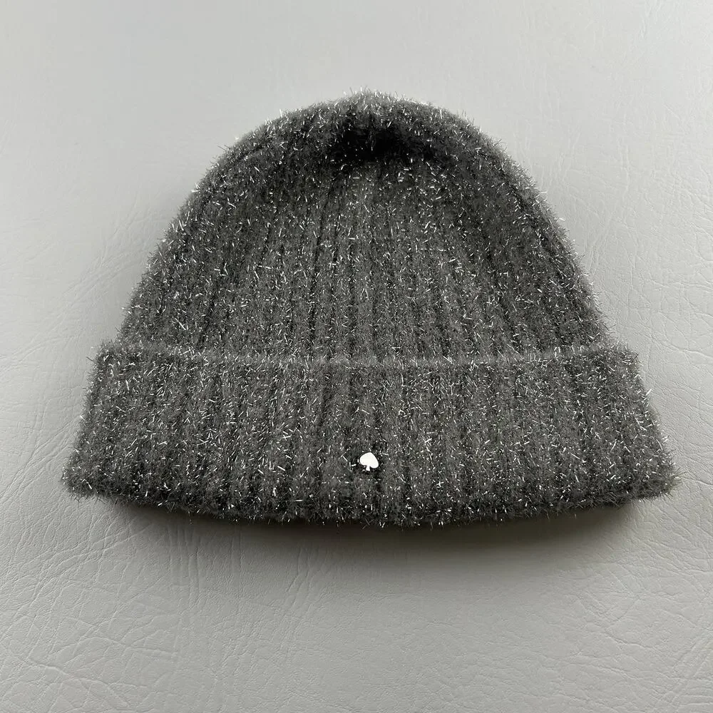 Kate Spade New York Women’s Gray Metallic Sparkle Beanie Scarf Set One Size